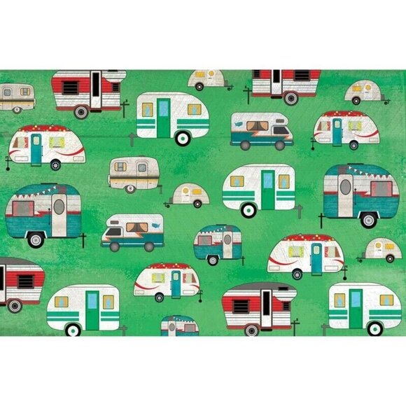 Retirement Plan 2-Pc Reversible Placemats Retro Beach Camping Trailer Flexible - Picture 3 of 3